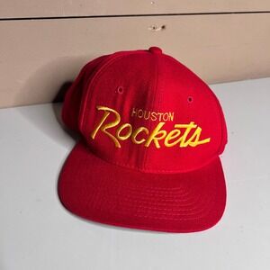 Vintage Houston Rockets Sports Specialties Snapback Hat Red Wool NBA Script Cap